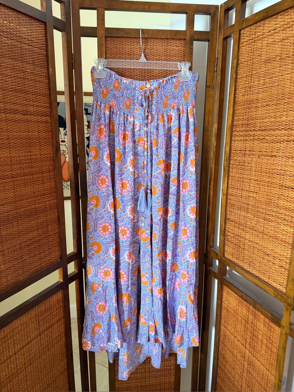 RACHEL Rachel Roy Lavender Floral Maxi Skirt with Tassel Waist large